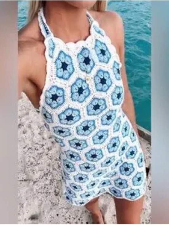 Show Me Your MuMu Dresses & Skirts - Show Me your Mumu Crochet Blue Halter Mini Dress EUC